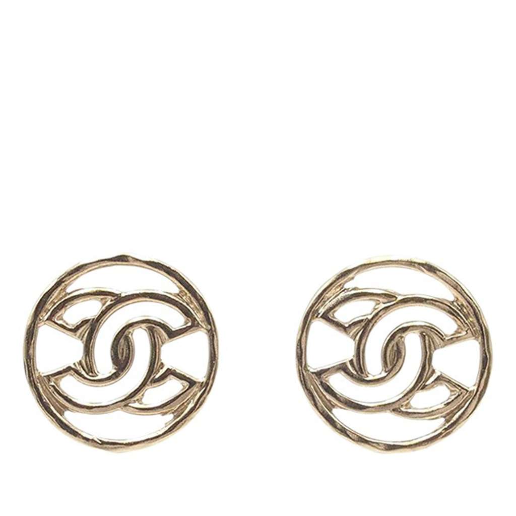 Chanel Gold Plated CC Round Push Back Earrings