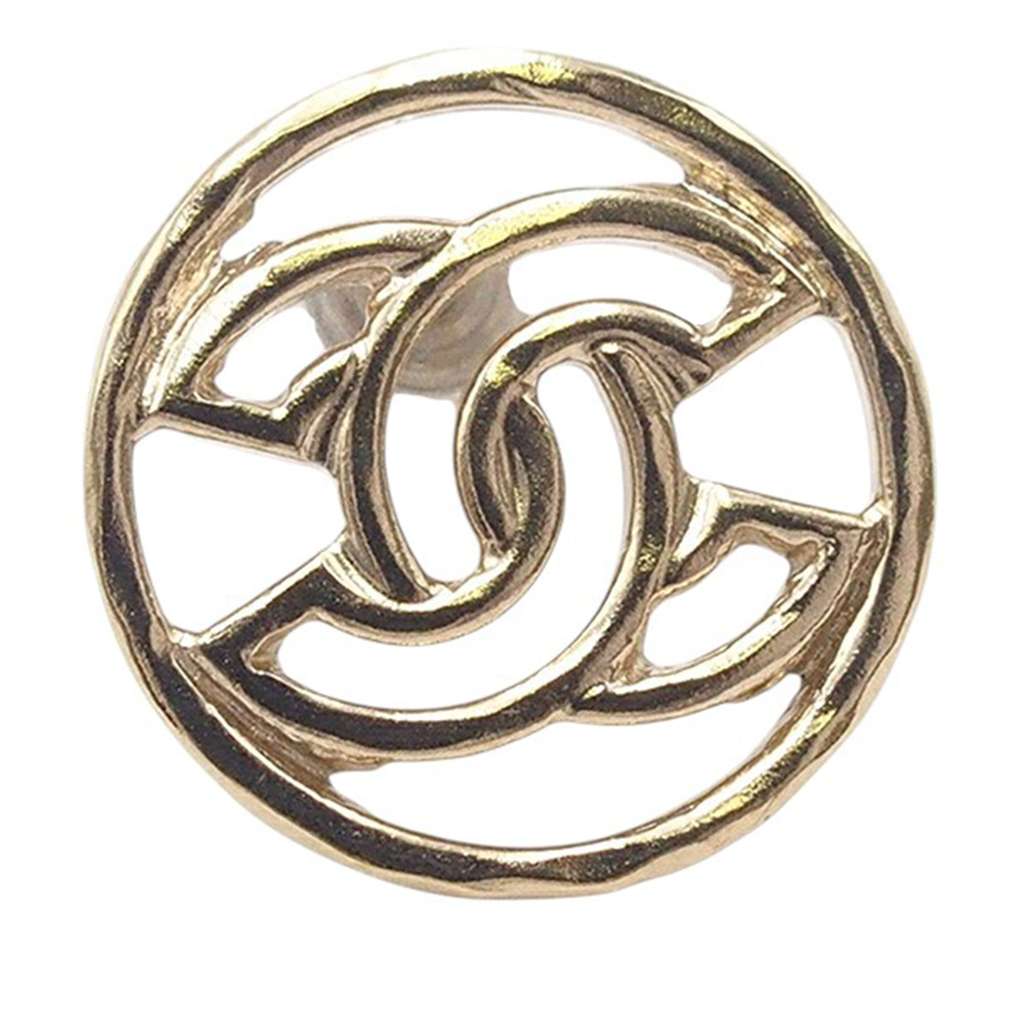 Chanel Gold Plated CC Round Push Back Earrings - 3
