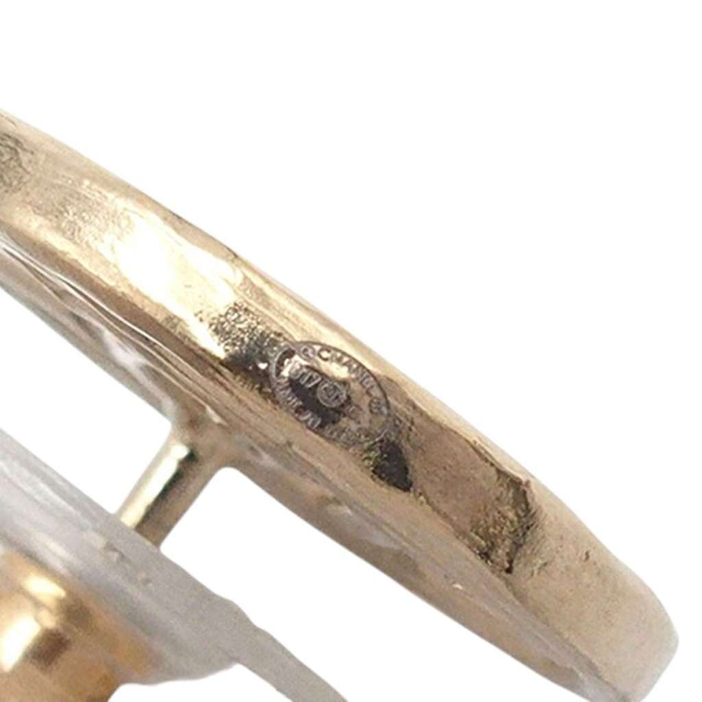 Chanel Gold Plated CC Round Push Back Earrings - 4