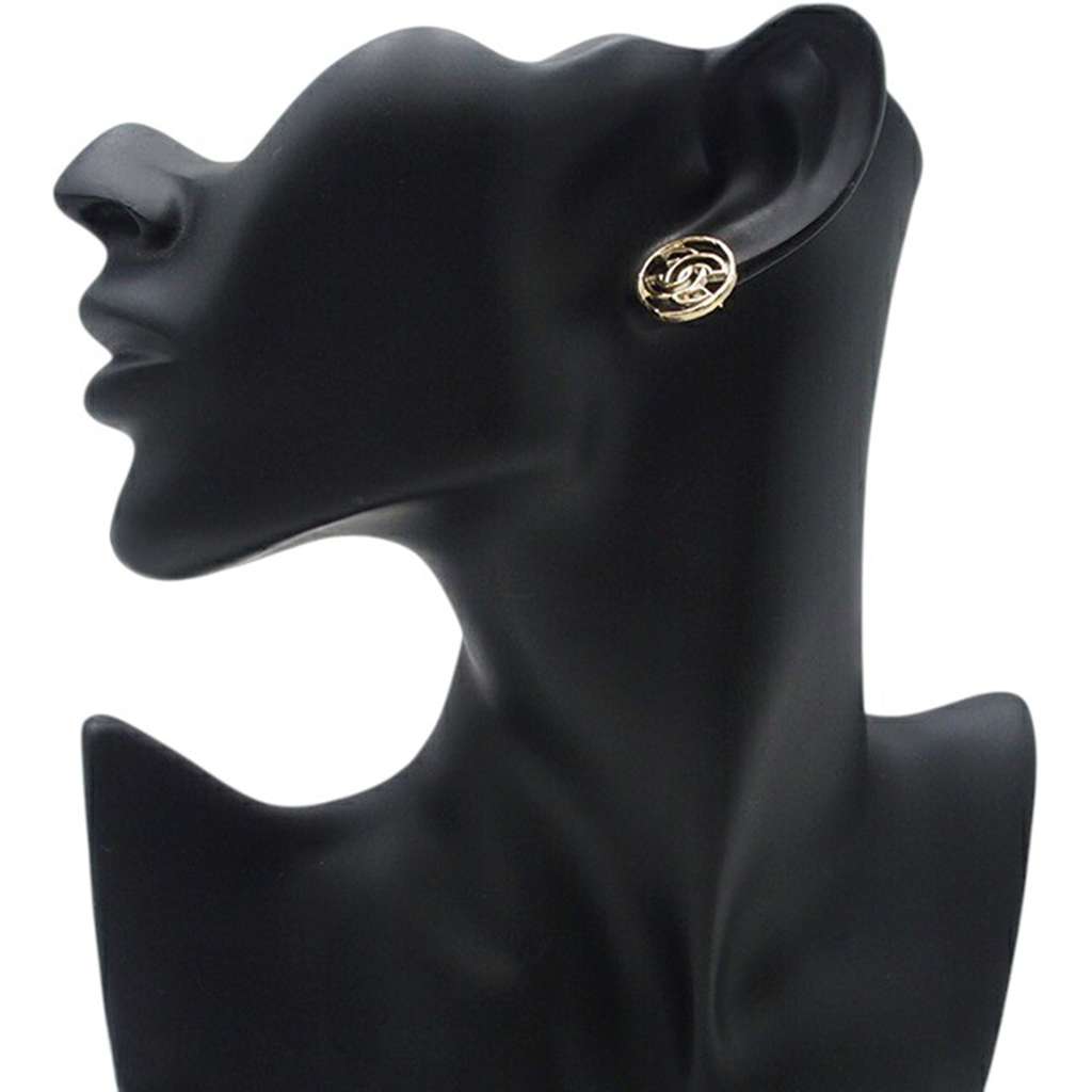 Chanel Gold Plated CC Round Push Back Earrings - 5