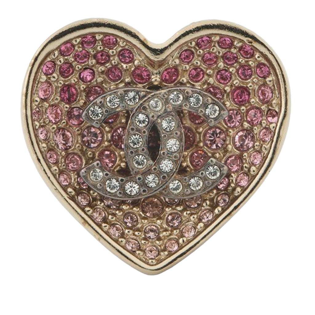 Chanel CC Gold Plated Rhinestones Heart Ring