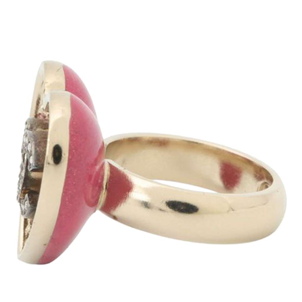 Chanel CC Gold Plated Rhinestones Heart Ring - 2