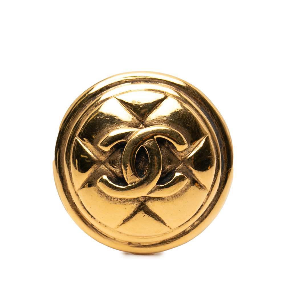 Chanel CC Gold Plated Quilted Round Brooch
