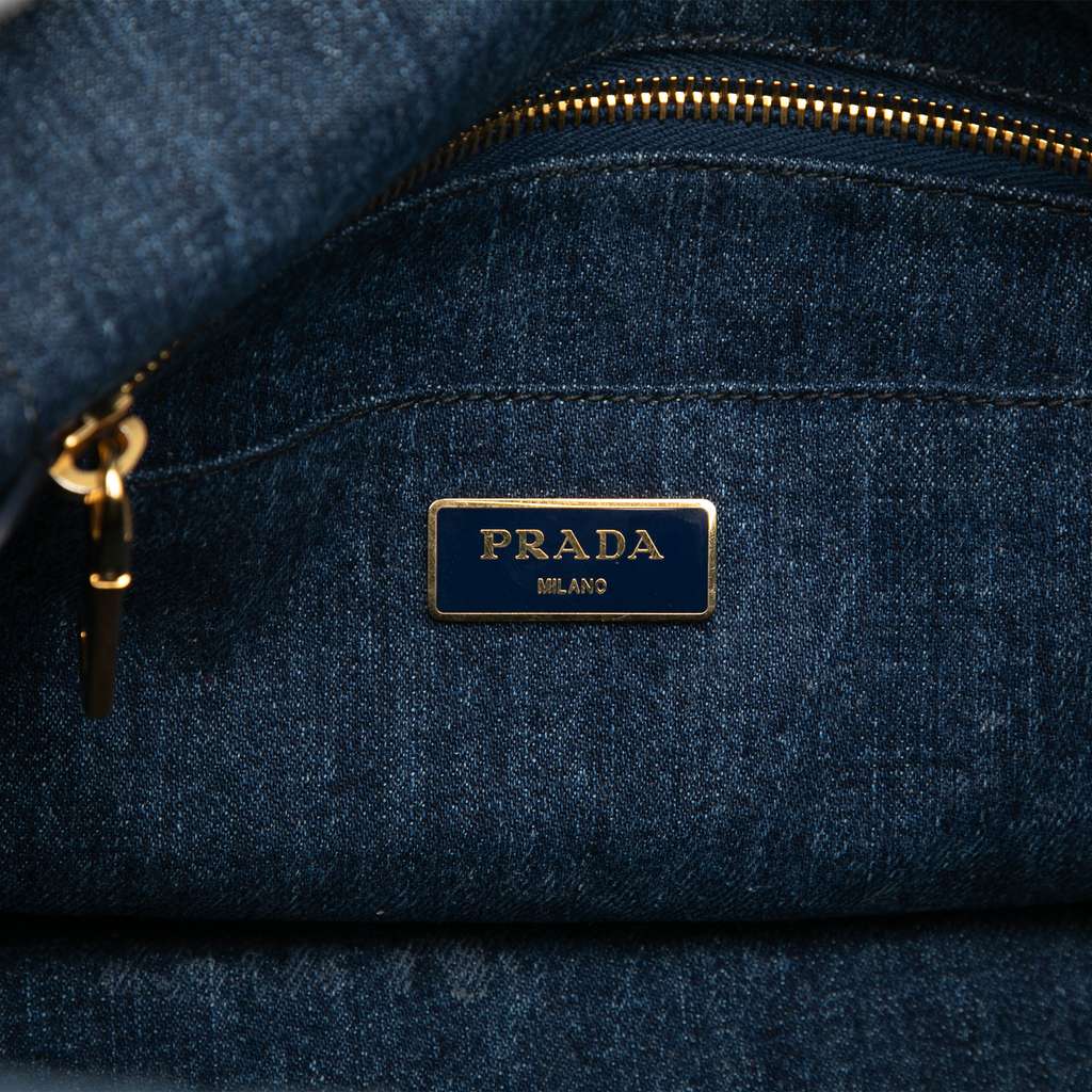 Prada Small Denim Canapa Logo Satchel - 5