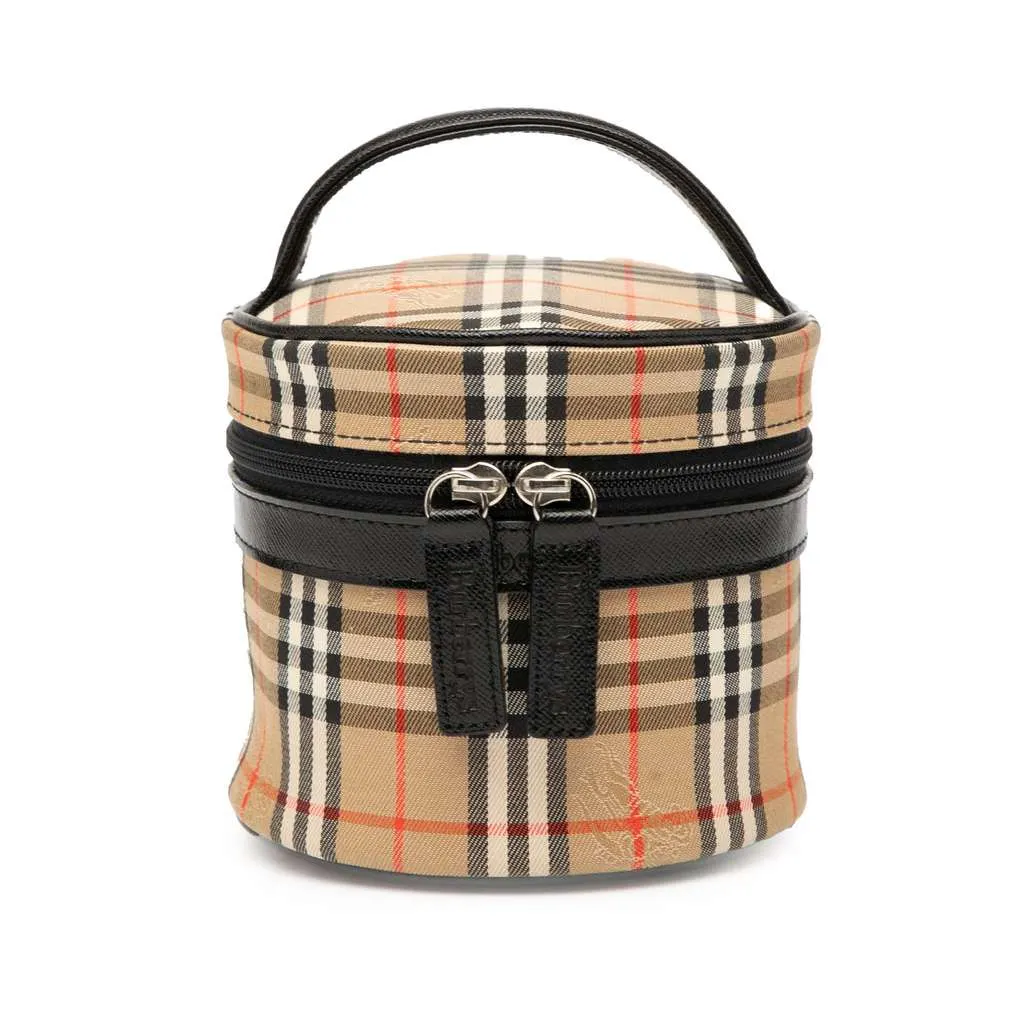 Burberry Haymarket Check Canvas Vanity Bag Brown Canvas Good - Front View