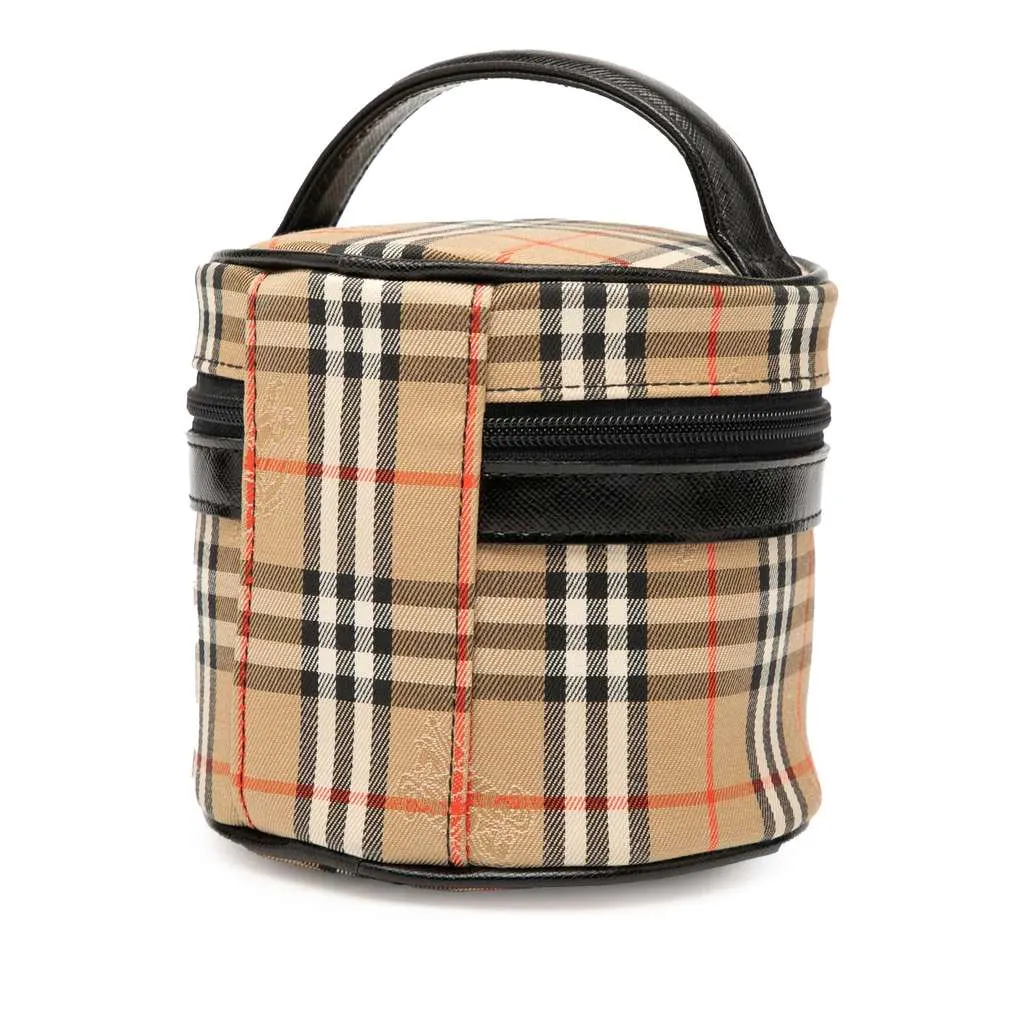 Burberry Haymarket Check Canvas Vanity Bag Brown Canvas Good - Back View