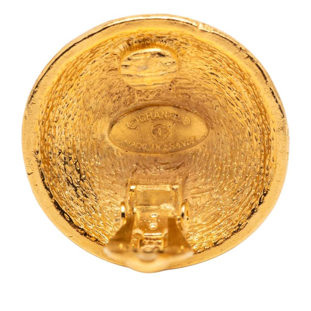 Chanel Gold Plated CC Quilted Round Clip On Earrings - 3