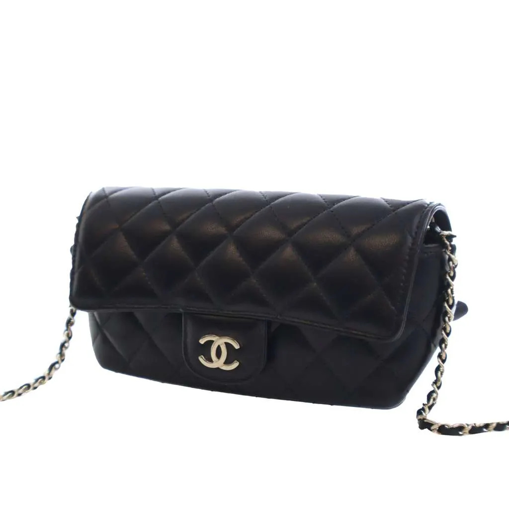 Chanel Quilted Lambskin Classic Glasses Case on Chain Black Leather Good - Inside View