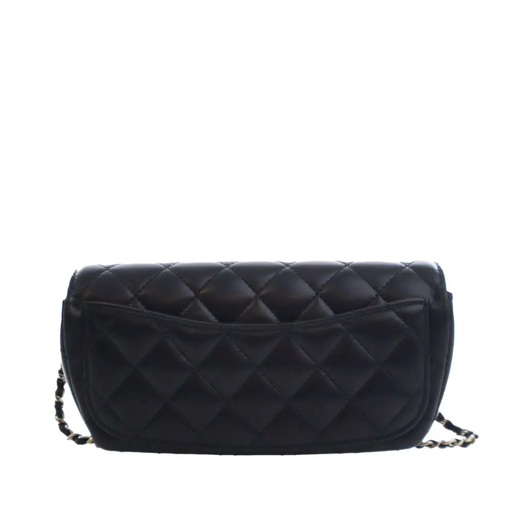 Chanel Quilted Lambskin Classic Glasses Case on Chain Black Leather Good - Model View