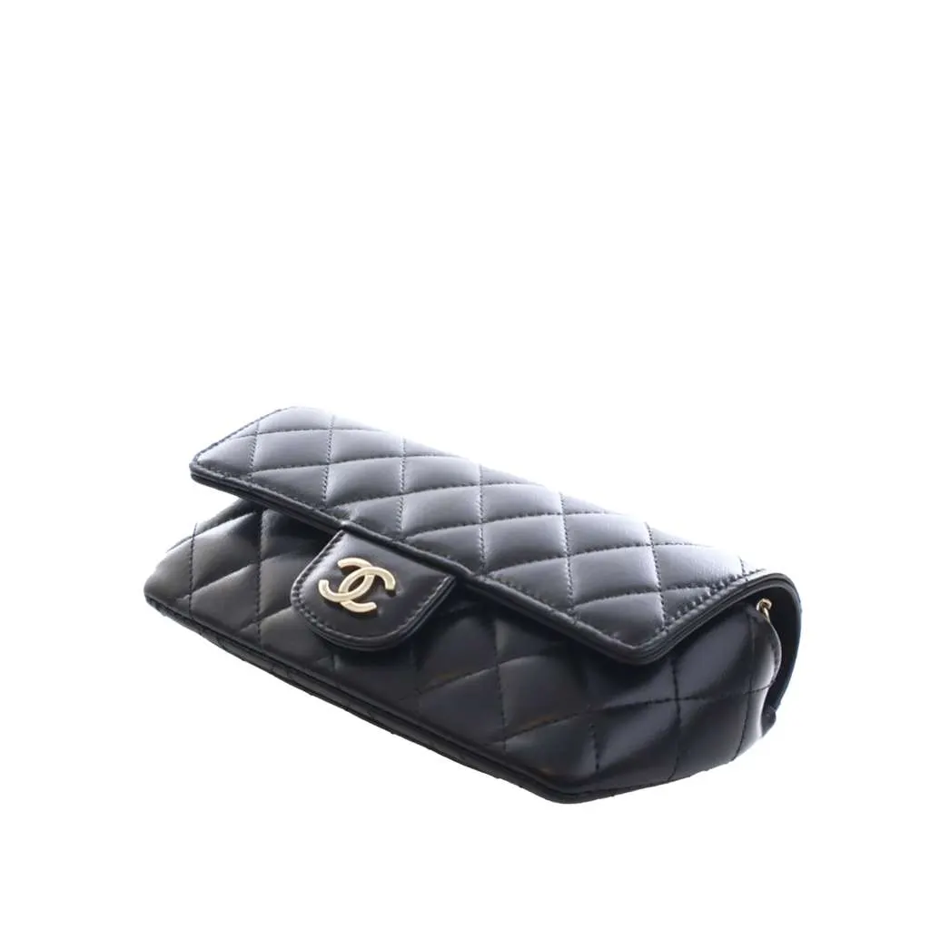Chanel Quilted Lambskin Classic Glasses Case on Chain Black Leather Good - Box View