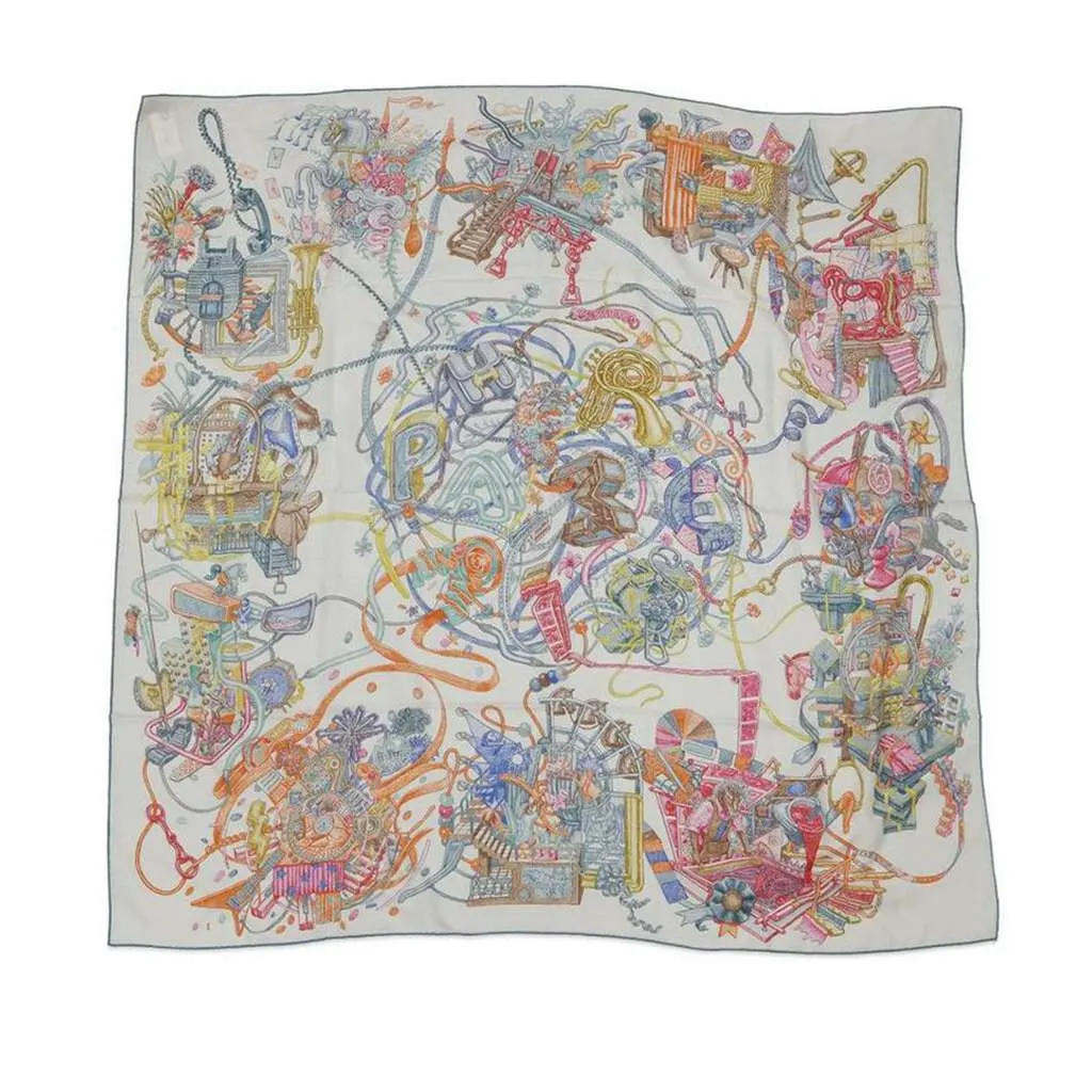 Hermès Le Monde d Hermes Cashmere Silk Shawl 140 White Wool Good - Front View