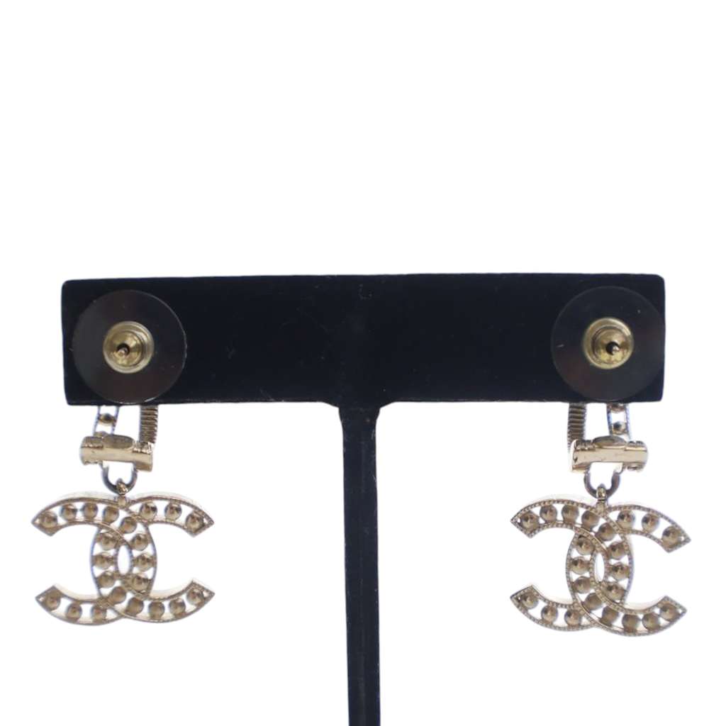 Chanel CC Gold Plated Faux Pearl Drop Push Back Earrings - 2