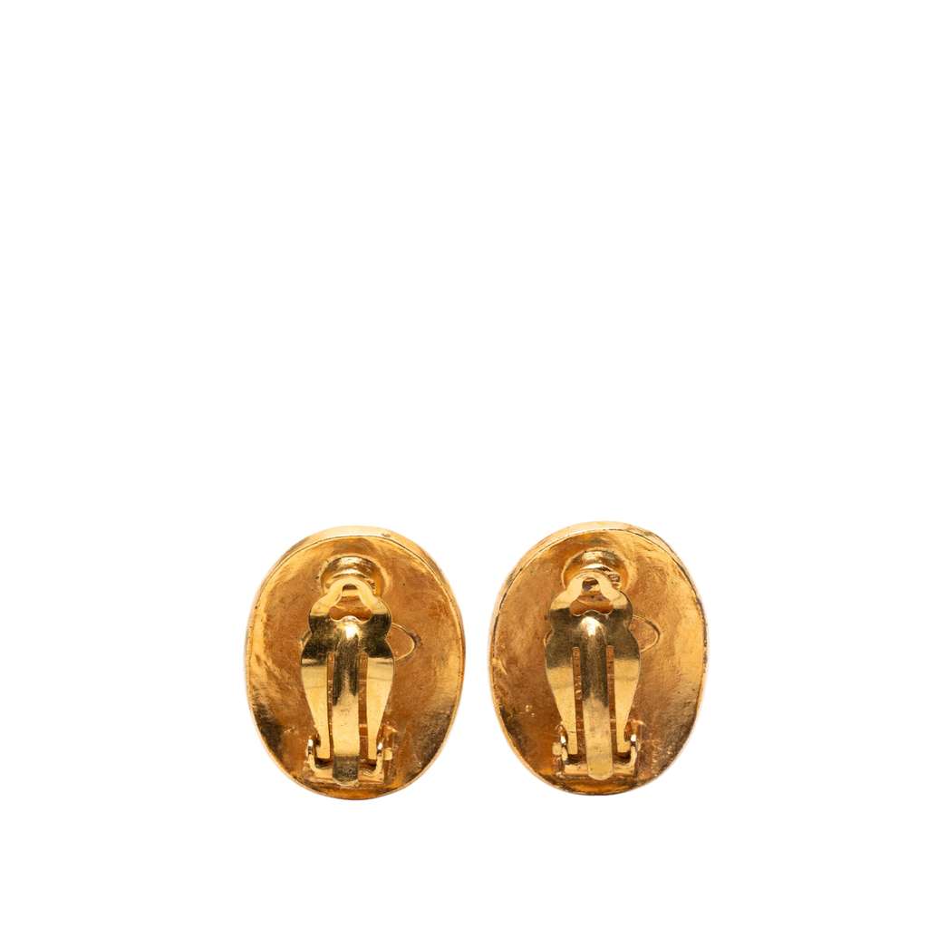 Chanel Gold Plated CC Oval Clip on Earrings - 2