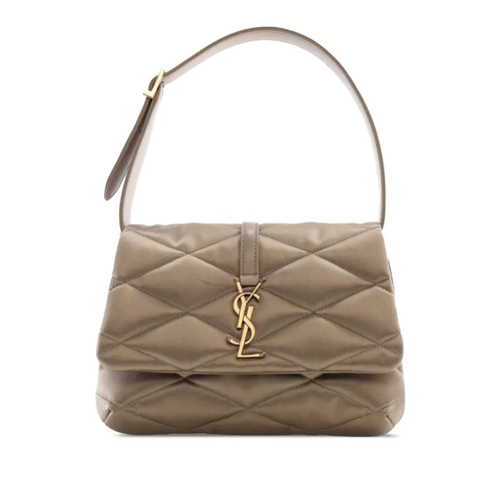 Saint Laurent Quilted Lambskin Le 57 Diamond Shoulder Bag Brown Leather Good - Front View