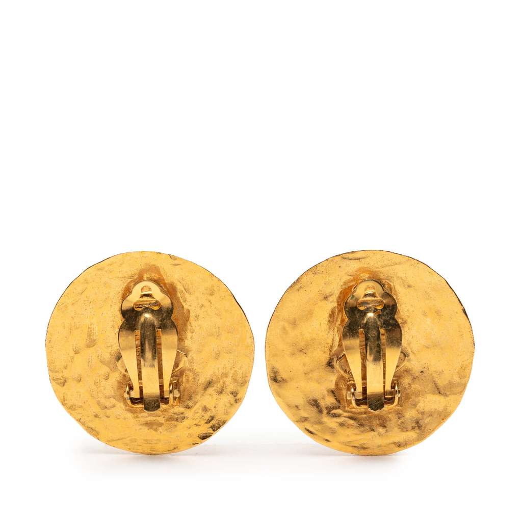 Chanel Gold Plated CC Round 31 Rue Cambon Clip on Earrings - 2