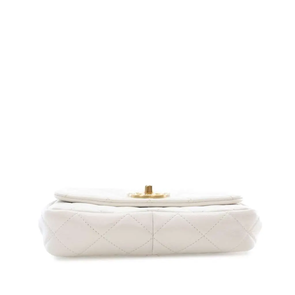 Chanel Mini Glazed Calfskin Pearl Side Flap White Leather Good - Inside View