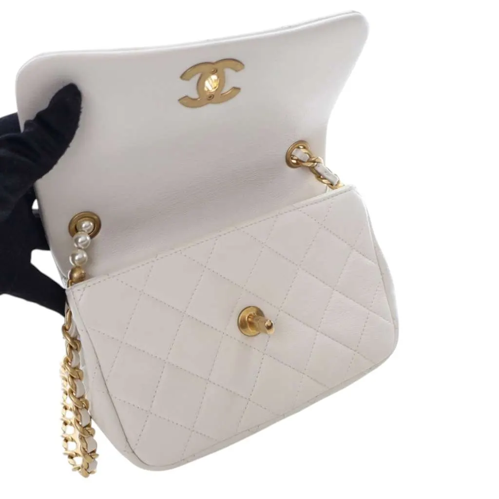 Chanel Mini Glazed Calfskin Pearl Side Flap White Leather Good - Box View