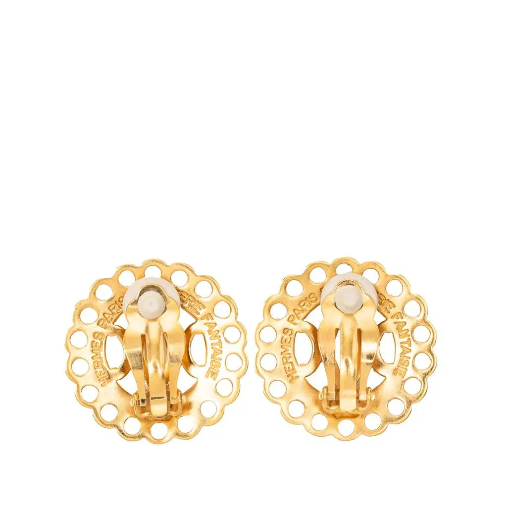 Hermès Gold Plated Bijouterie Fantaisie Clip on Earrings Gold Metal Very good - Back View