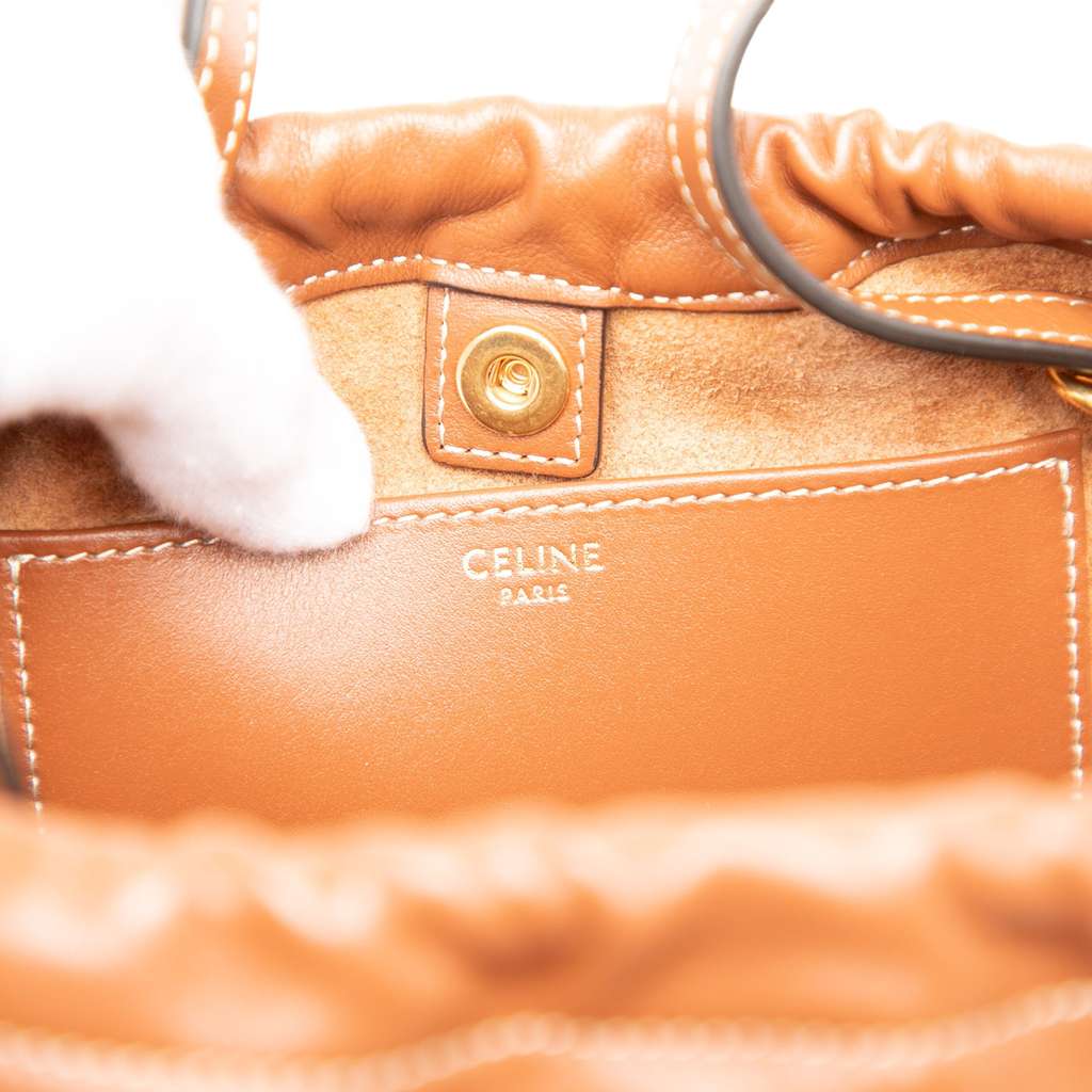 Celine Small Calfskin Cuir Triomphe Cabas Drawstring Satchel - 5