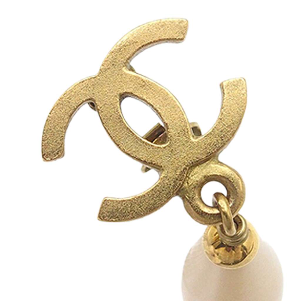 Chanel CC Gold Plated Faux Pearl Drop Clip on Earrings - 3