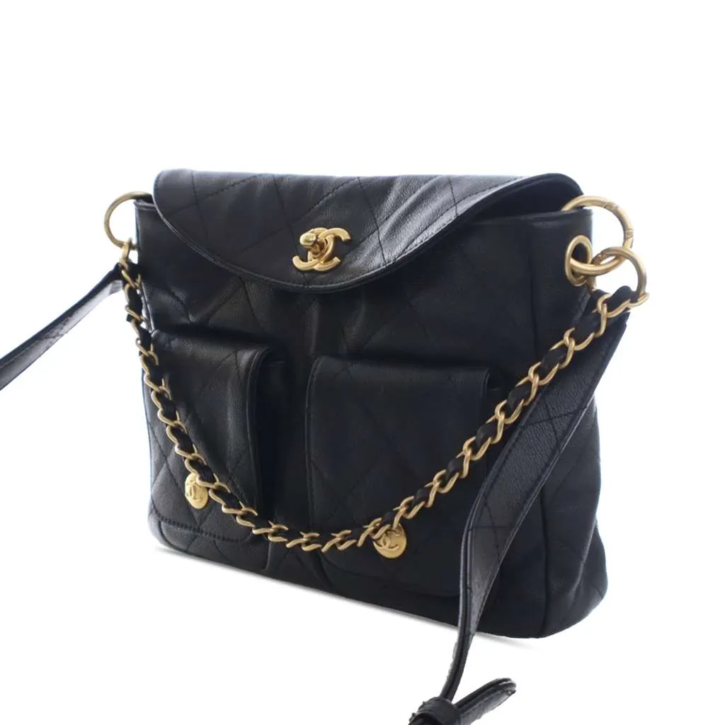 Chanel Quilted Caviar Supple Twins Hobo Bag Black Leather Good - Inside View