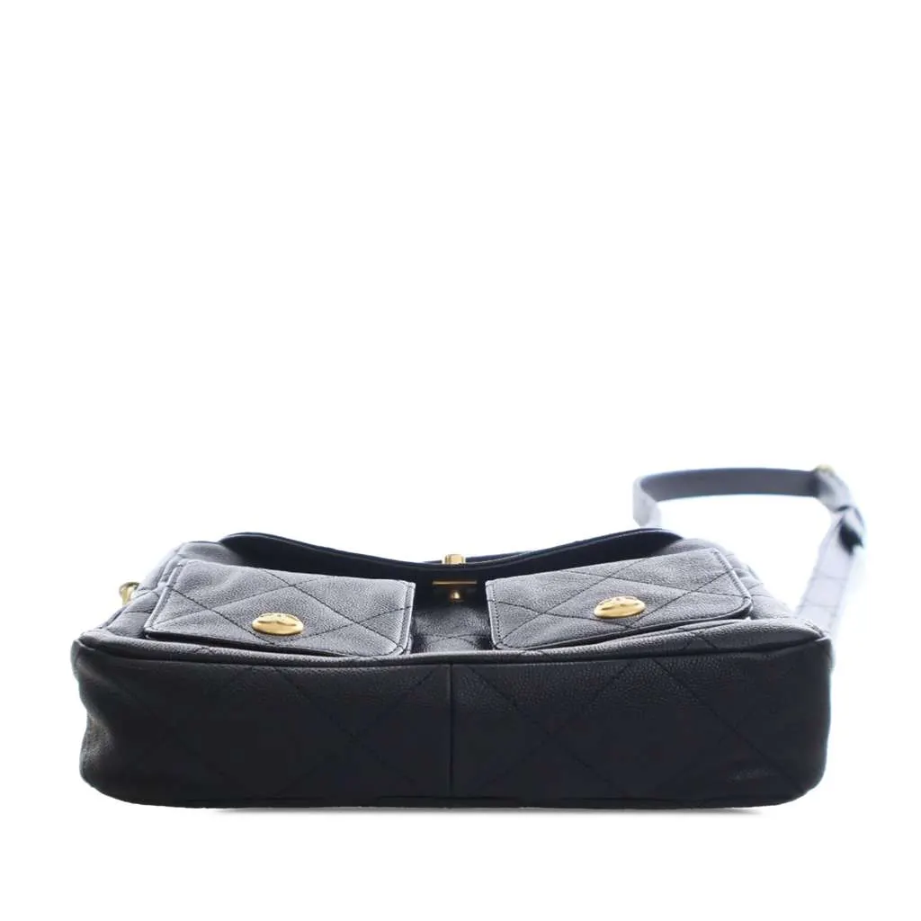 Chanel Quilted Caviar Supple Twins Hobo Bag Black Leather Good - Box View