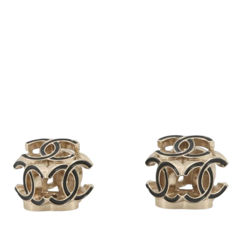 Chanel Gold Plated Enamel CC Cube Bullet Back Earrings