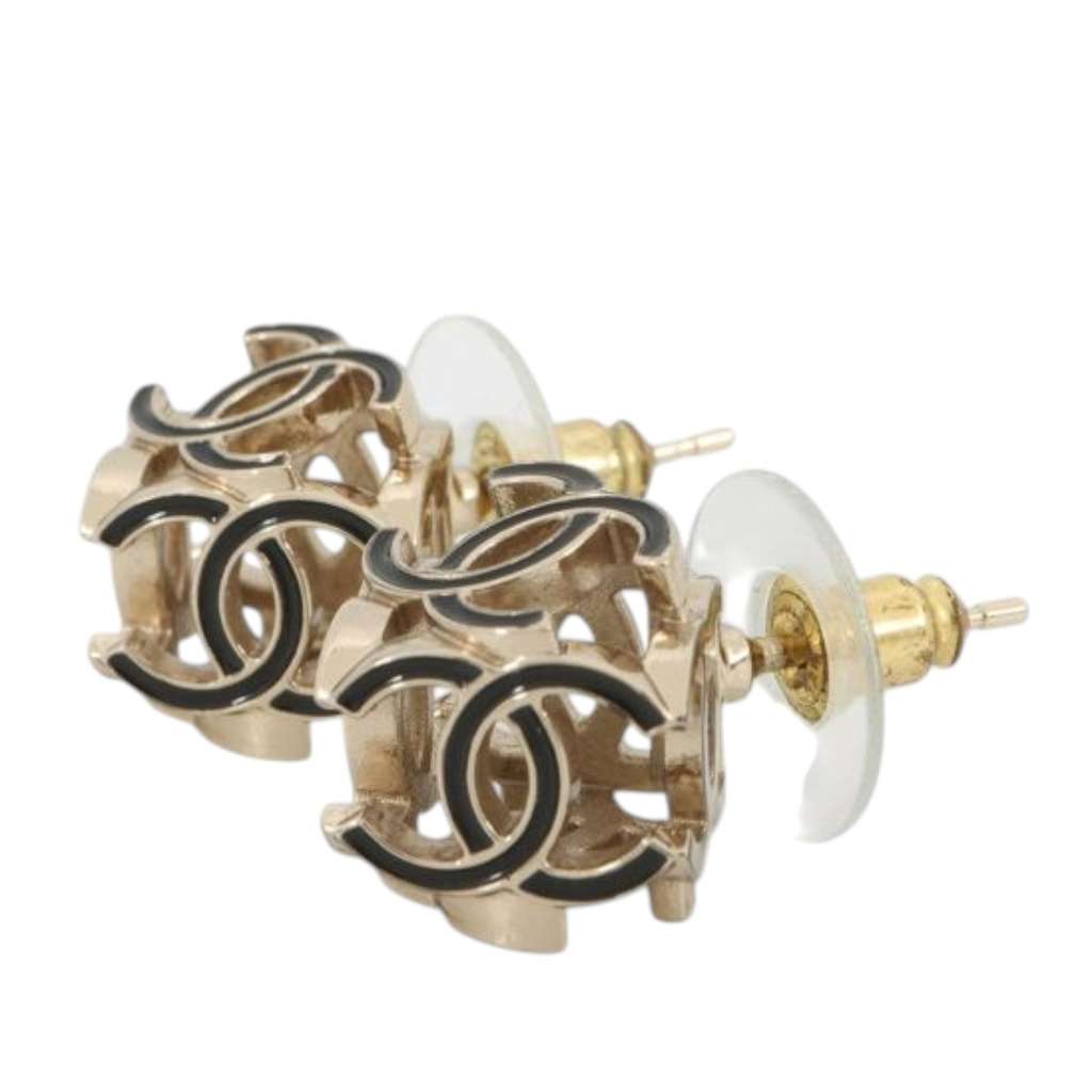 Chanel Gold Plated Enamel CC Cube Bullet Back Earrings - 2