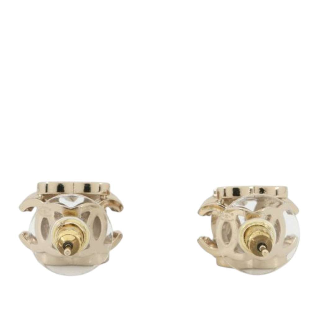 Chanel Gold Plated Enamel CC Cube Bullet Back Earrings - 3