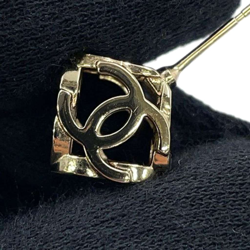 Chanel Gold Plated Enamel CC Cube Bullet Back Earrings - 4