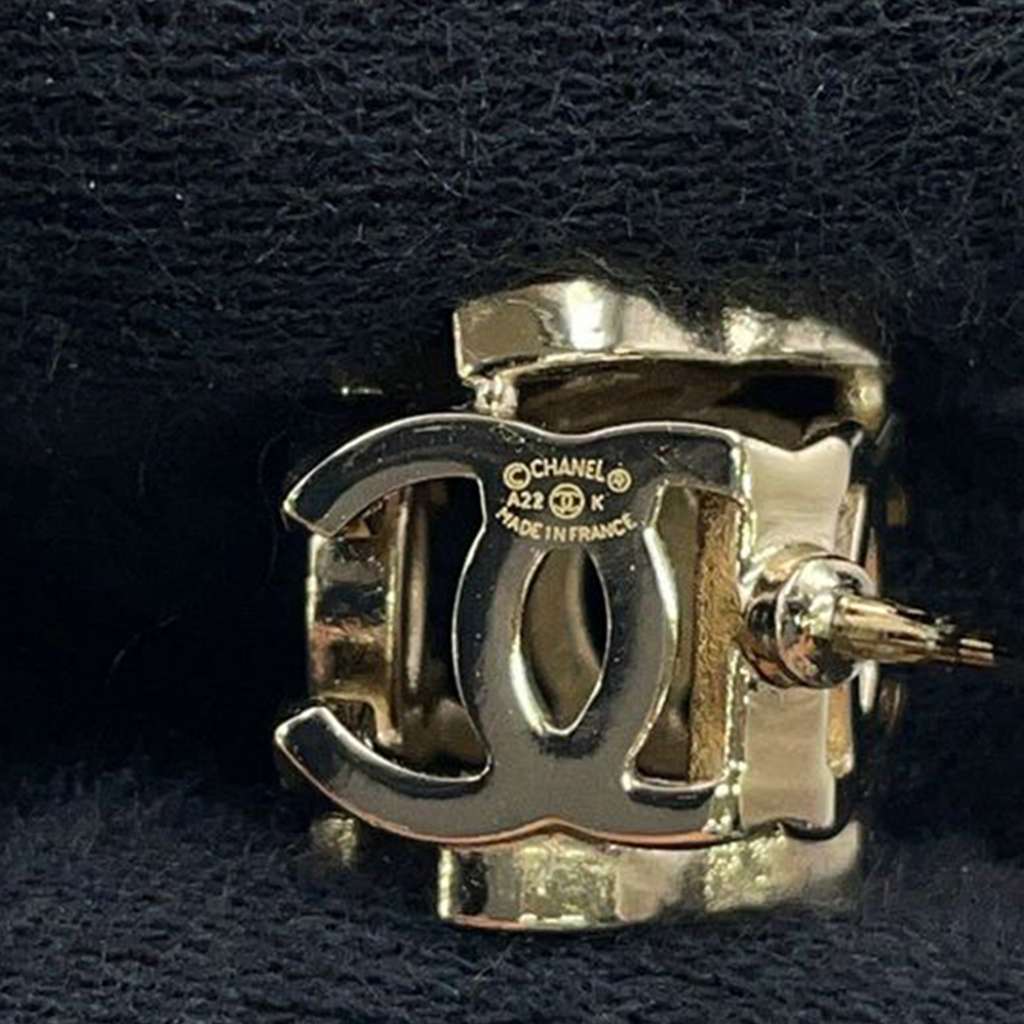 Chanel Gold Plated Enamel CC Cube Bullet Back Earrings - 5