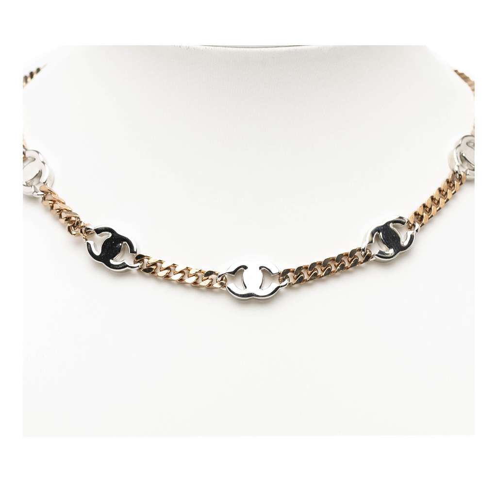 Chanel Silver Plated Rhinestone CC Choker Necklace - 2