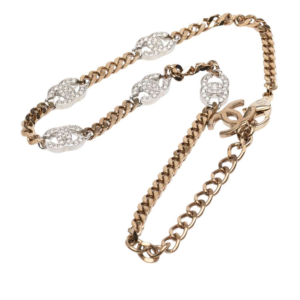 Chanel Silver Plated Rhinestone CC Choker Necklace - 3