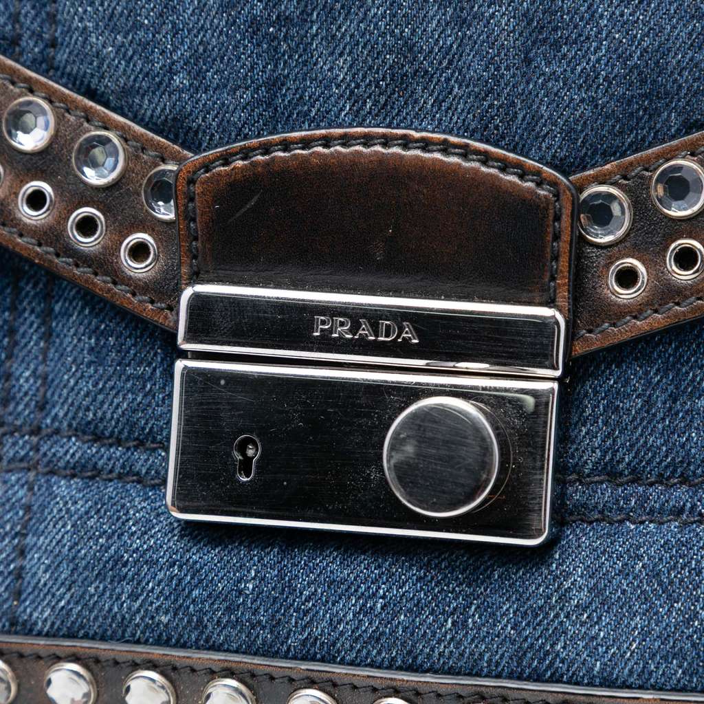 Prada Studded Denim Sound Lock Crossbody - 5
