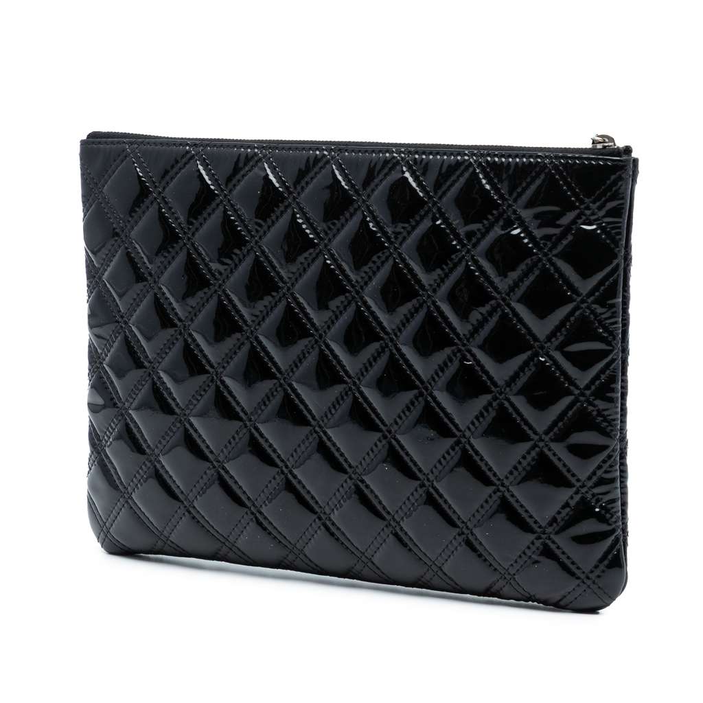 Chanel Medium Quilted Patent Double Stitch O Case Clutch - 2