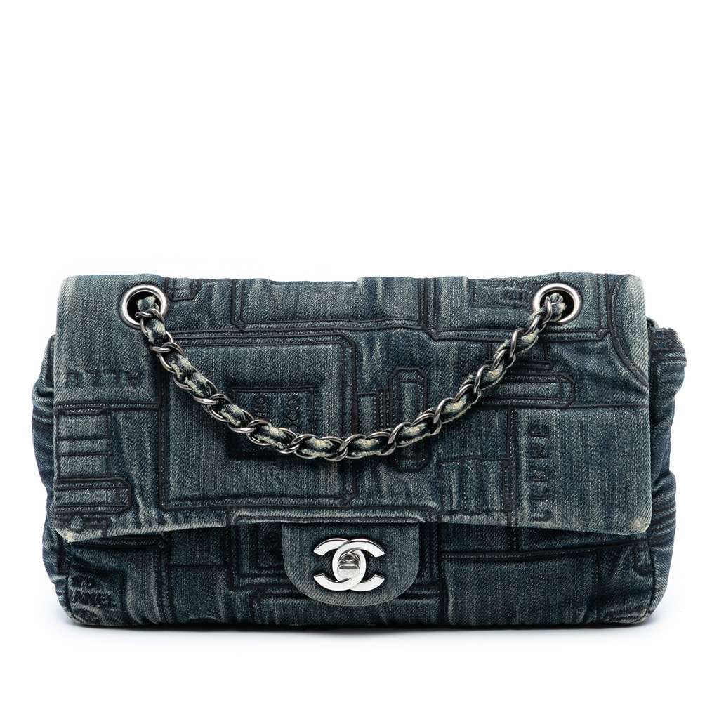 Chanel Medium Embroidered Denim Perfume Bottle Single Flap