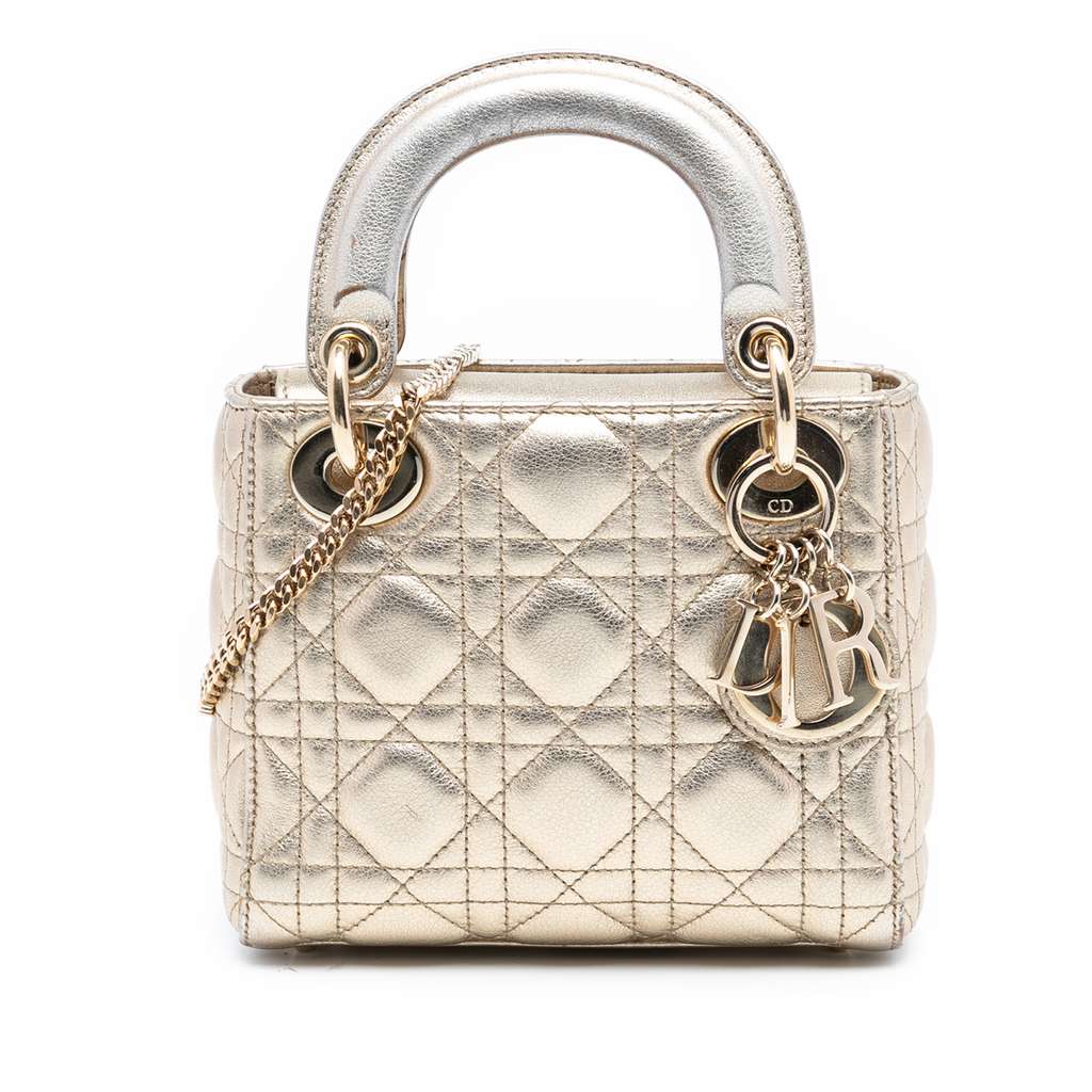 Dior Mini Metallic Lambskin Cannage Lady Dior