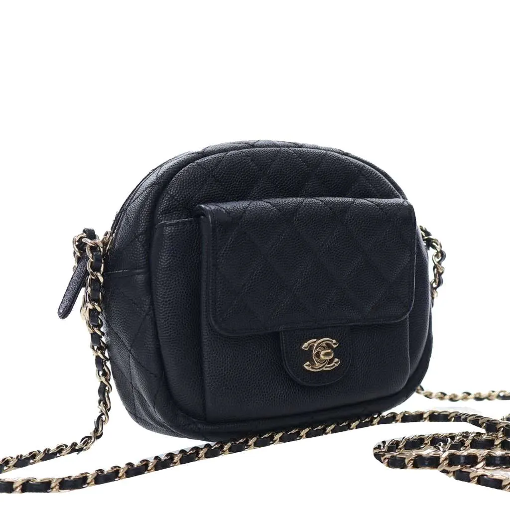 Chanel Quilted Caviar CC Day Camera Bag Black Leather Good - Back View