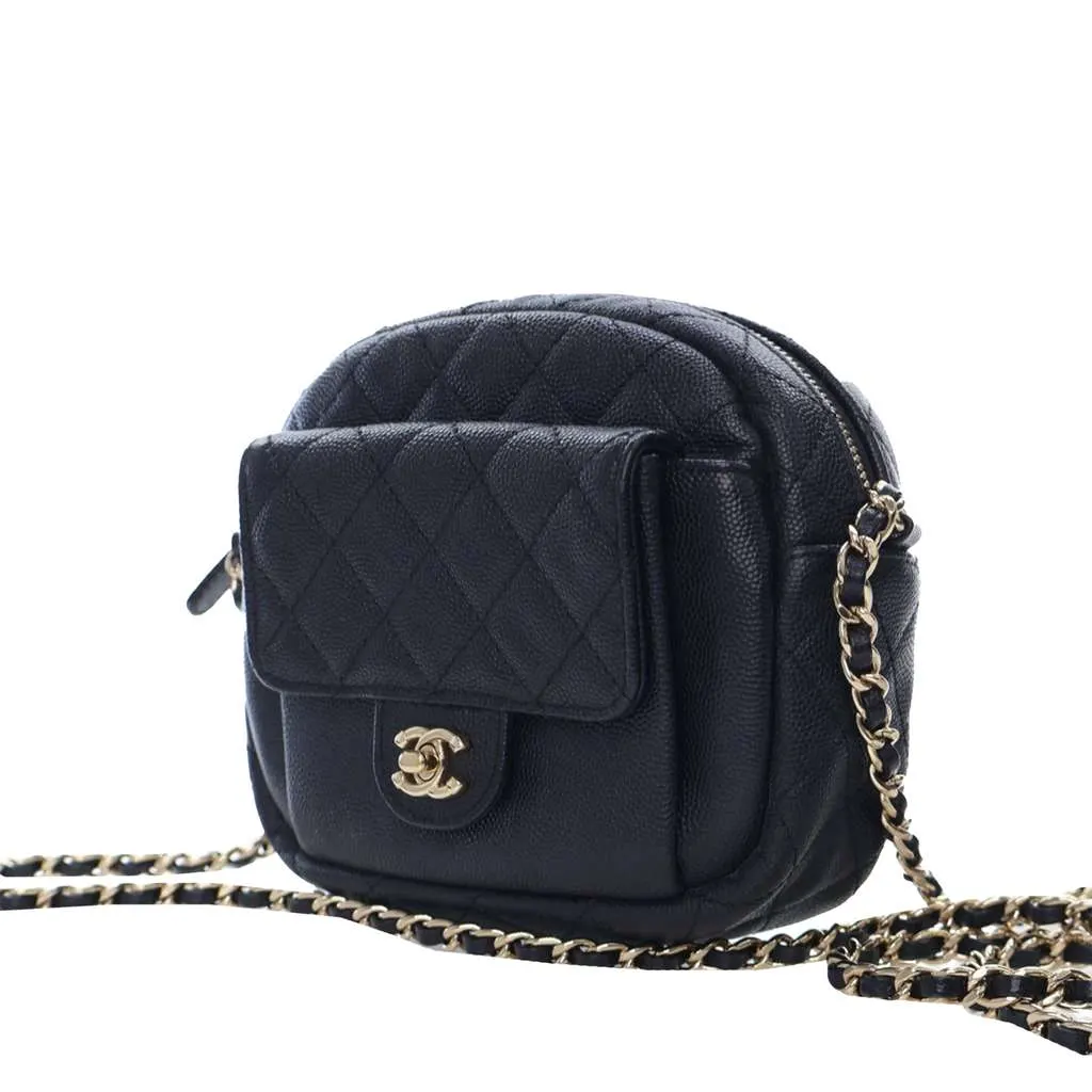 Chanel Quilted Caviar CC Day Camera Bag Black Leather Good - Inside View