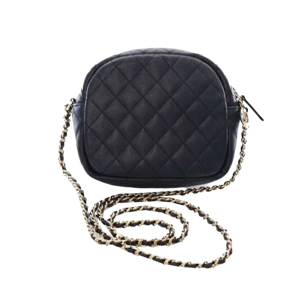 Chanel Quilted Caviar CC Day Camera Bag Black Leather Good - Model View
