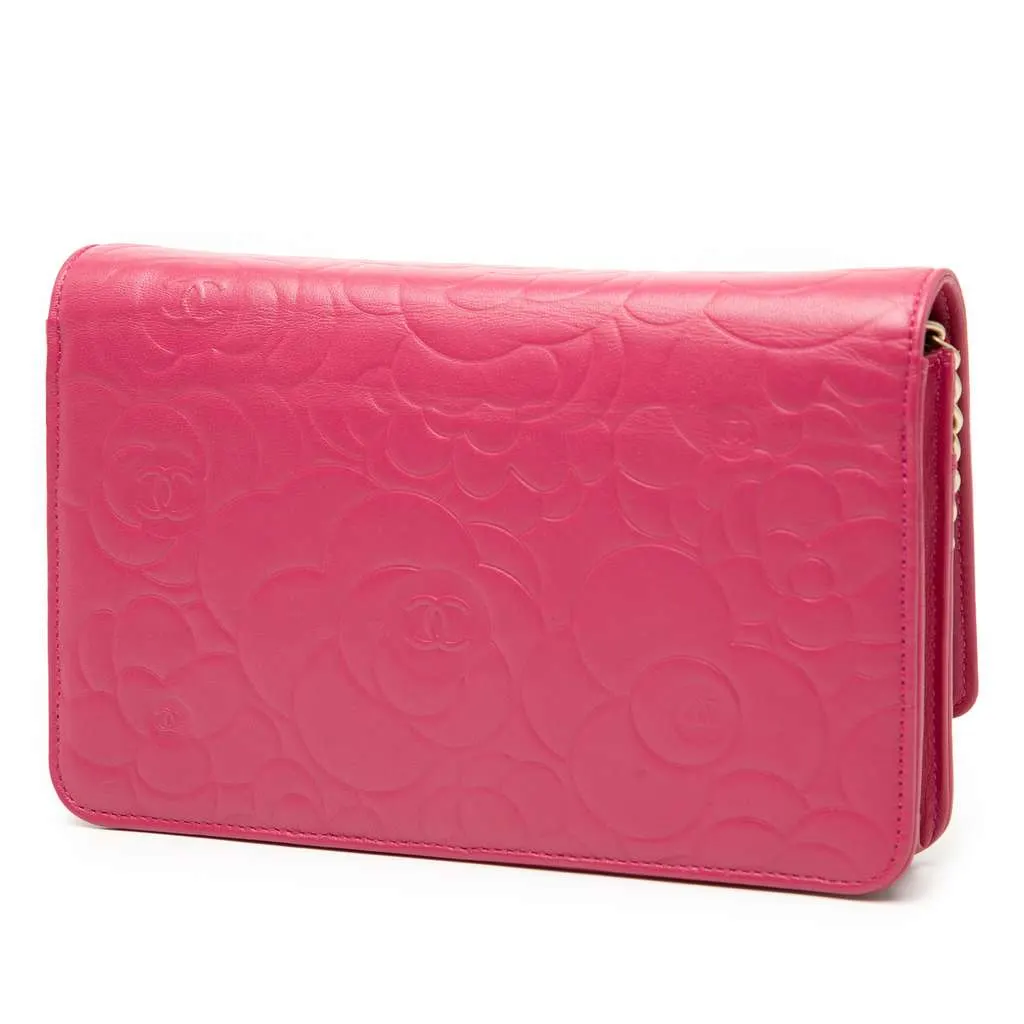 Chanel CC Embossed Lambskin Camellia Wallet On Chain Pink Leather Very good - Back View