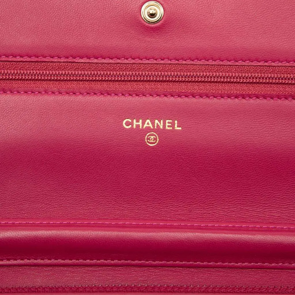 Chanel CC Embossed Lambskin Camellia Wallet On Chain Pink Leather Very good - Box View