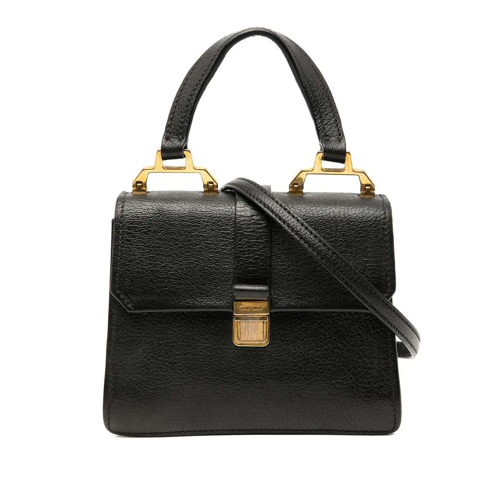 Miu Miu Mini Goatskin Madras Bandoliera Top Handle Bag Black Leather Good - Front View