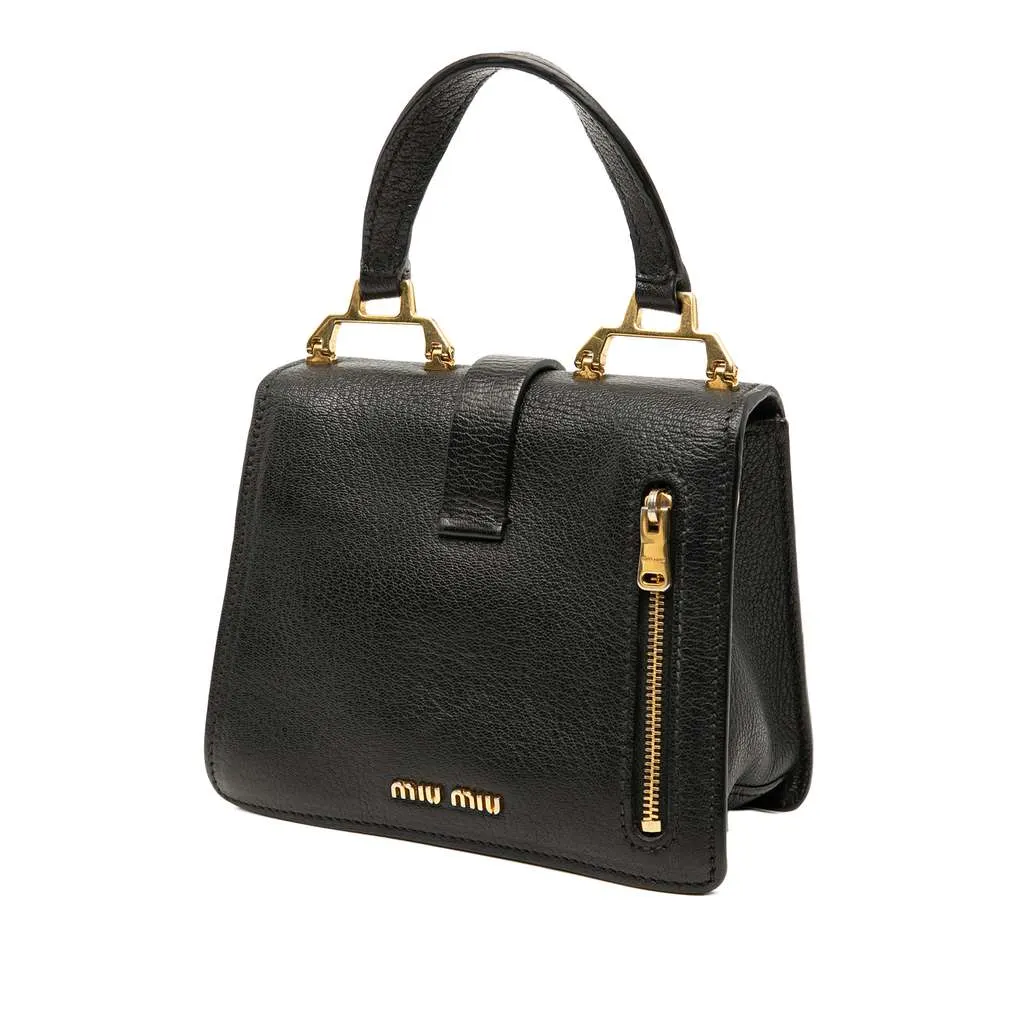 Miu Miu Mini Goatskin Madras Bandoliera Top Handle Bag Black Leather Good - Back View