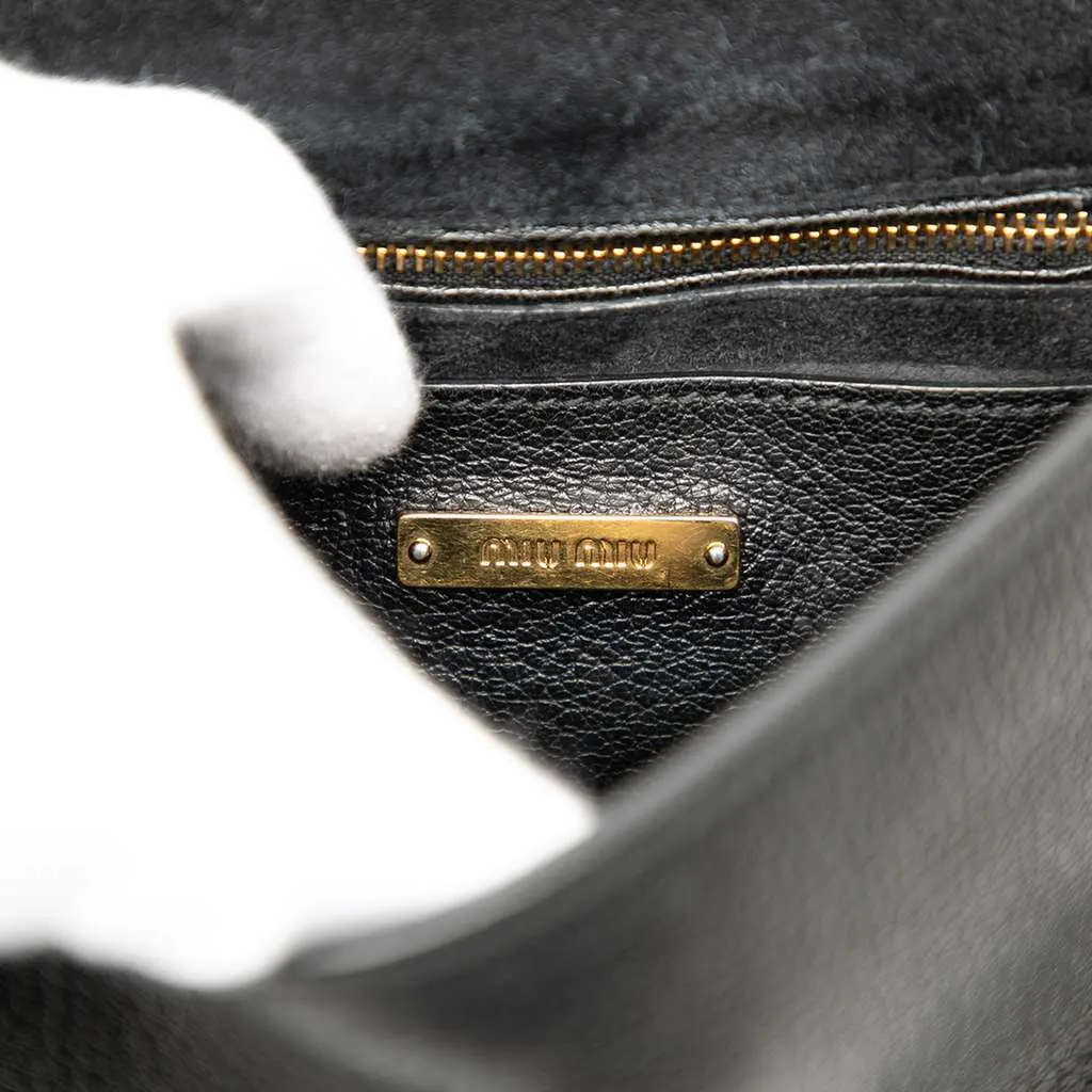 Miu Miu Mini Goatskin Madras Bandoliera Top Handle Bag Black Leather Good - Box View