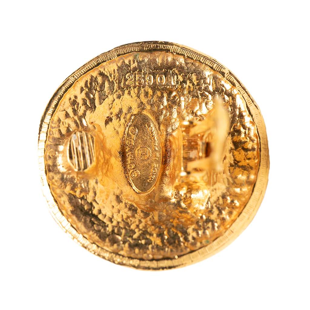 Chanel CC Gold Plated Crest Round Clip On Earrings - 4