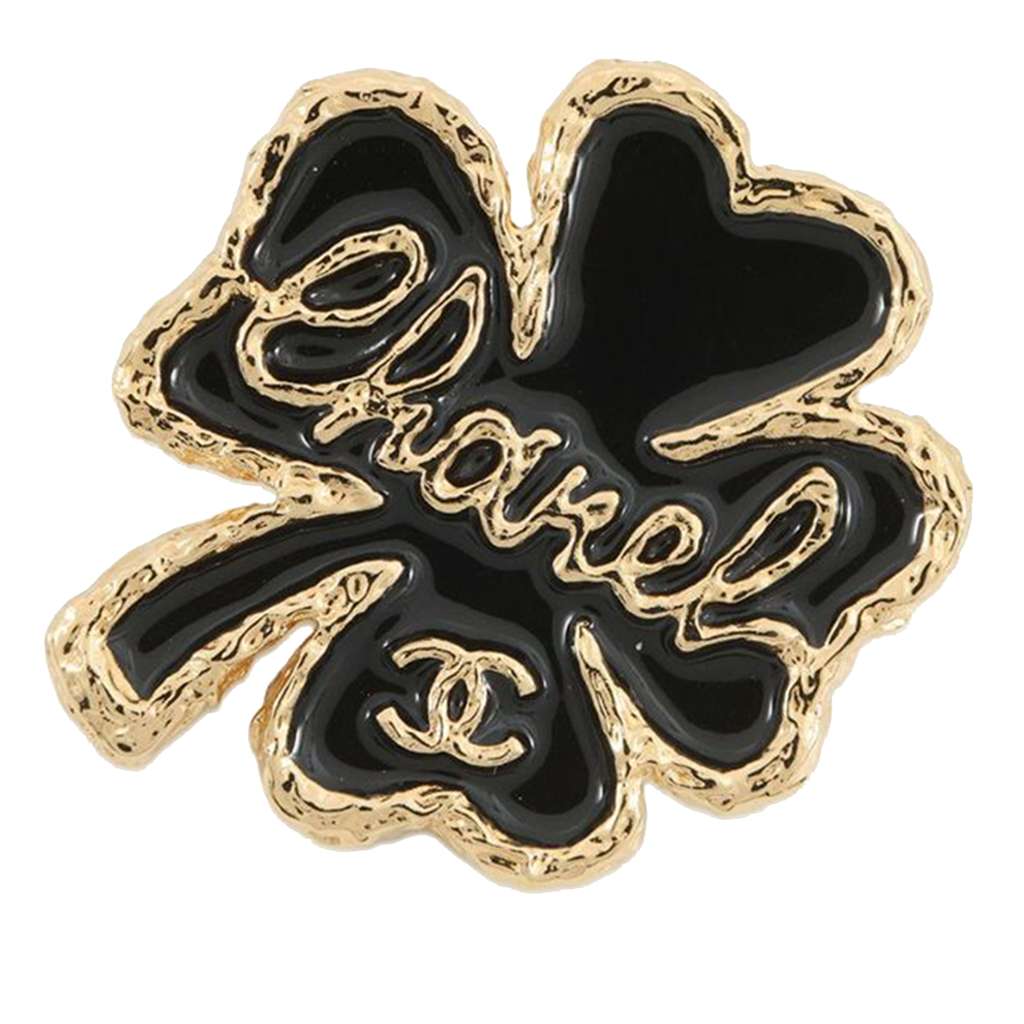 Chanel CC Gold Plated Resin Clover Brooch
