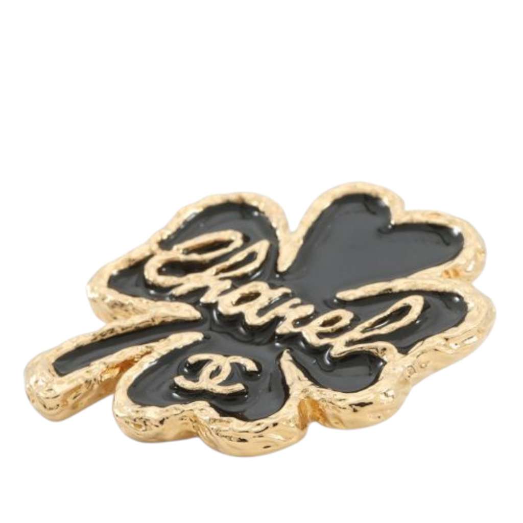 Chanel CC Gold Plated Resin Clover Brooch - 2