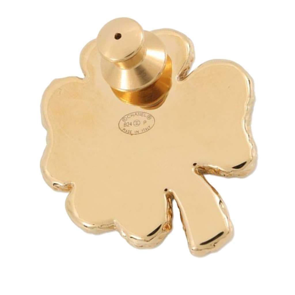 Chanel CC Gold Plated Resin Clover Brooch - 3
