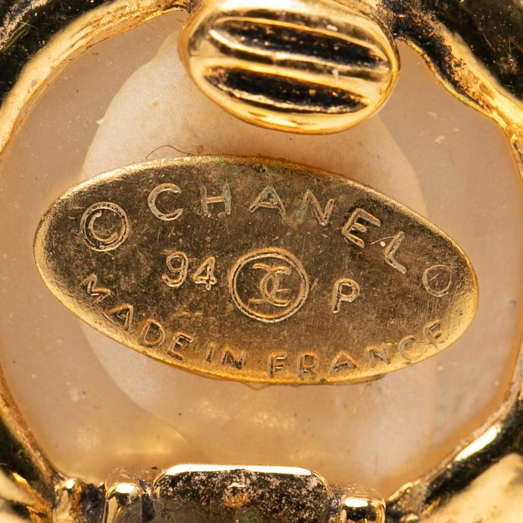 Chanel Gold Plated Faux Pearl CC Drop Clip On Earrings - 3